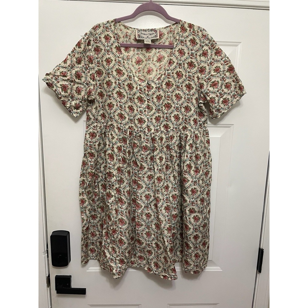 VTG Jonathan Martin Floral Babydoll Dress Size 13 Shabby Chic Cottage Core Silk